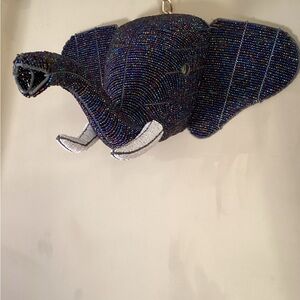Rare African Beaded Elephant Wall Mount - Midnight Iridescent